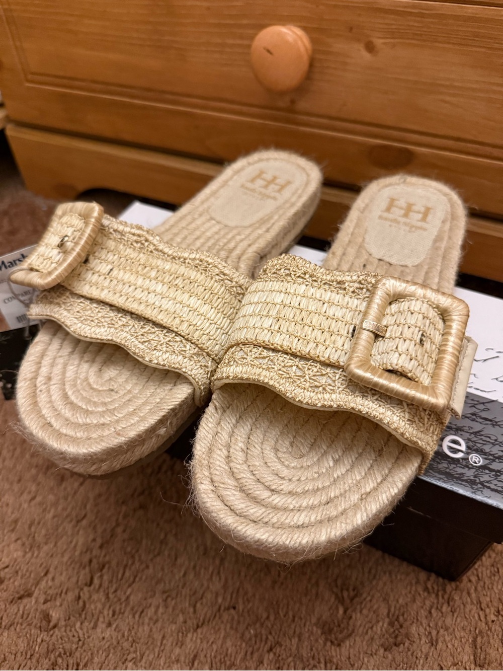 Haute Hippie Gold Woven Buckle Slide Sandals